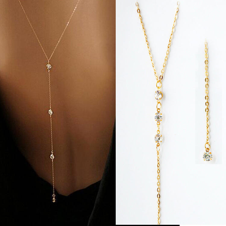 Body Jewelry Necklace - Sleek Minimalist With Rhinestones Sexy Dew