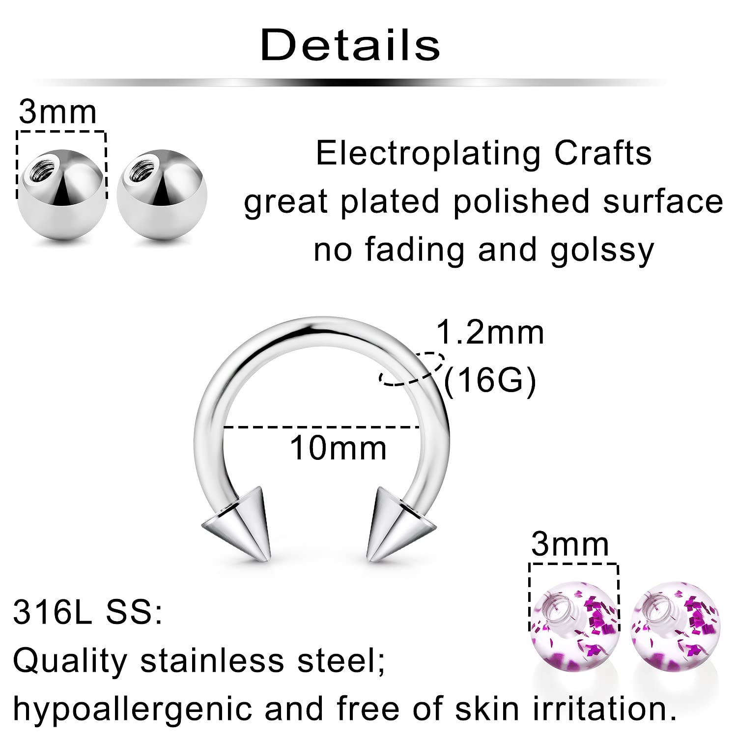 10Pcs Horseshoe Rings 30Pcs Re - Body Jewelry Replacement Ball review and price