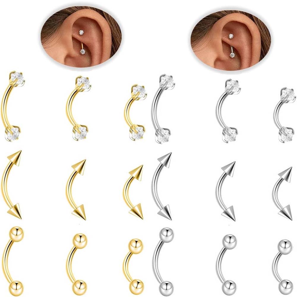 1-9PCS Golden Eyebrow Stud Rin - Body Jewelry Surgical Steel review and price