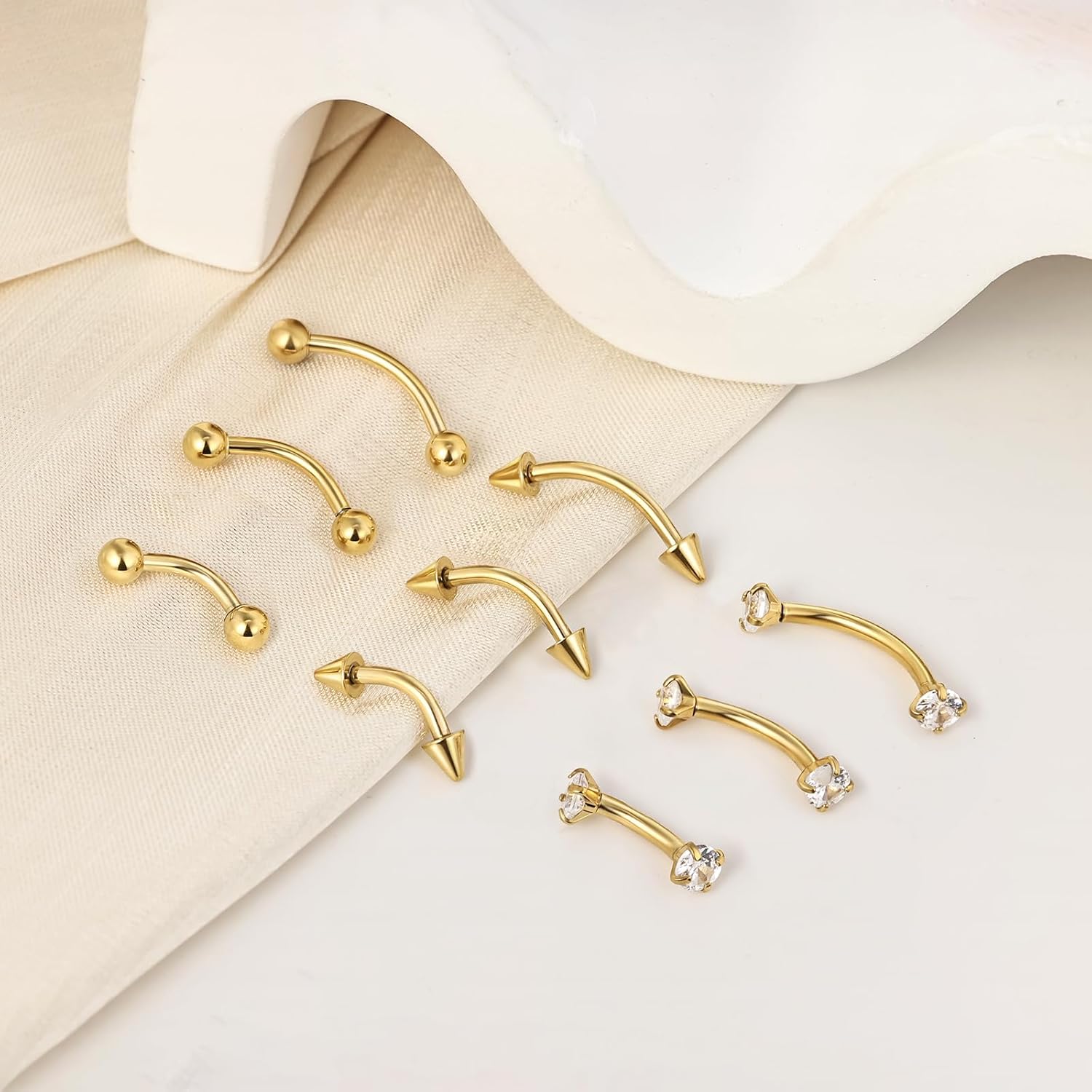 1-9PCS Golden Eyebrow Stud Rin - Body Jewelry Surgical Steel review and price